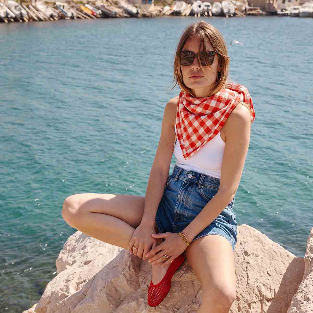BIANCA SWADDLE GINGHAM TOMATO: VICHY / L 110*110 - Image 5