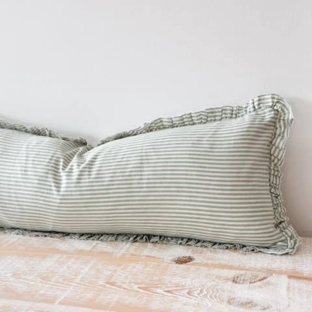 Darcy Cotton Bolster Cushion 80x30 - Sage Stripe