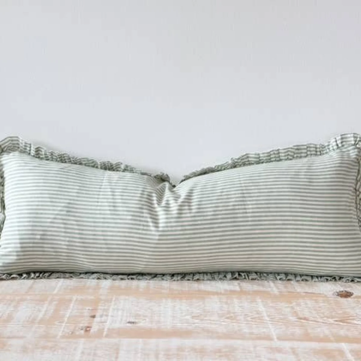 Darcy Cotton Bolster Cushion 80x30 - Sage Stripe - Image 3