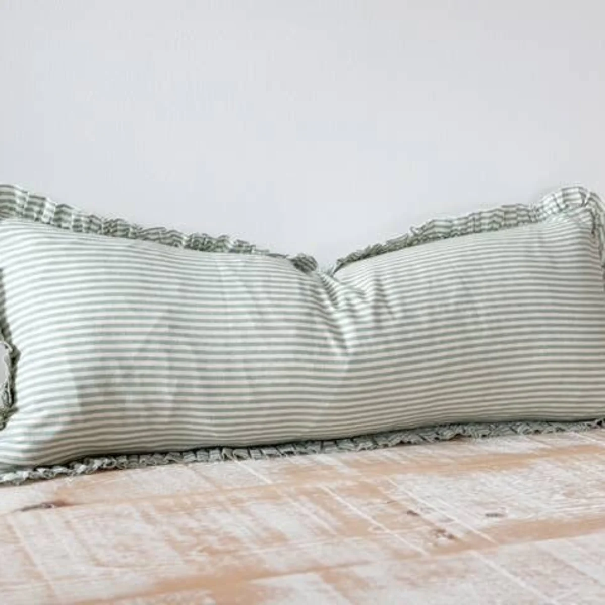Darcy Cotton Bolster Cushion 80x30 - Sage Stripe - Image 4
