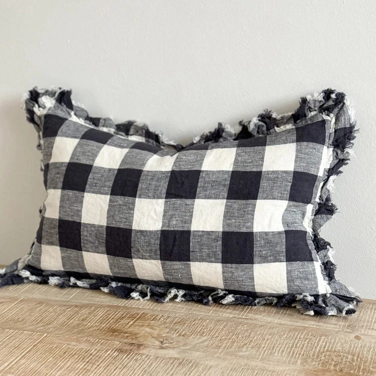 Hallie Navy Check Cushion Cover 50x30 – Ruffled Edge