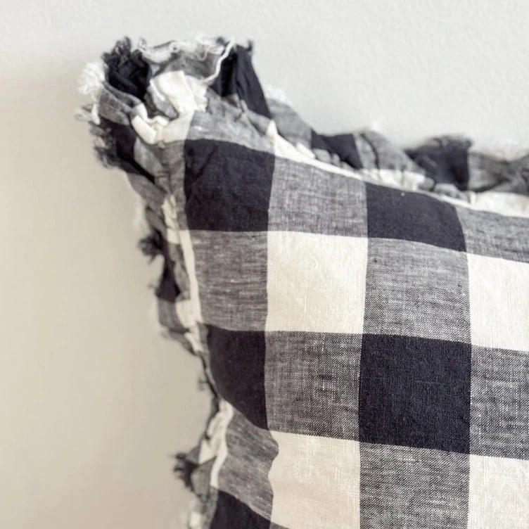 Hallie Navy Check Cushion Cover 50x30 – Ruffled Edge - Image 2