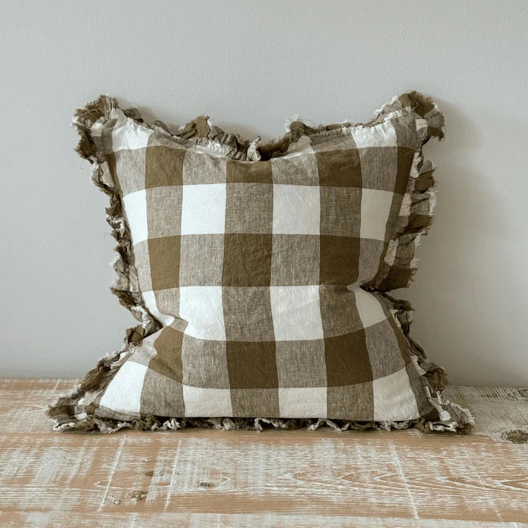 Hallie Olive Gingham Gingham Cushion Cover, 45x45cm - Image 3