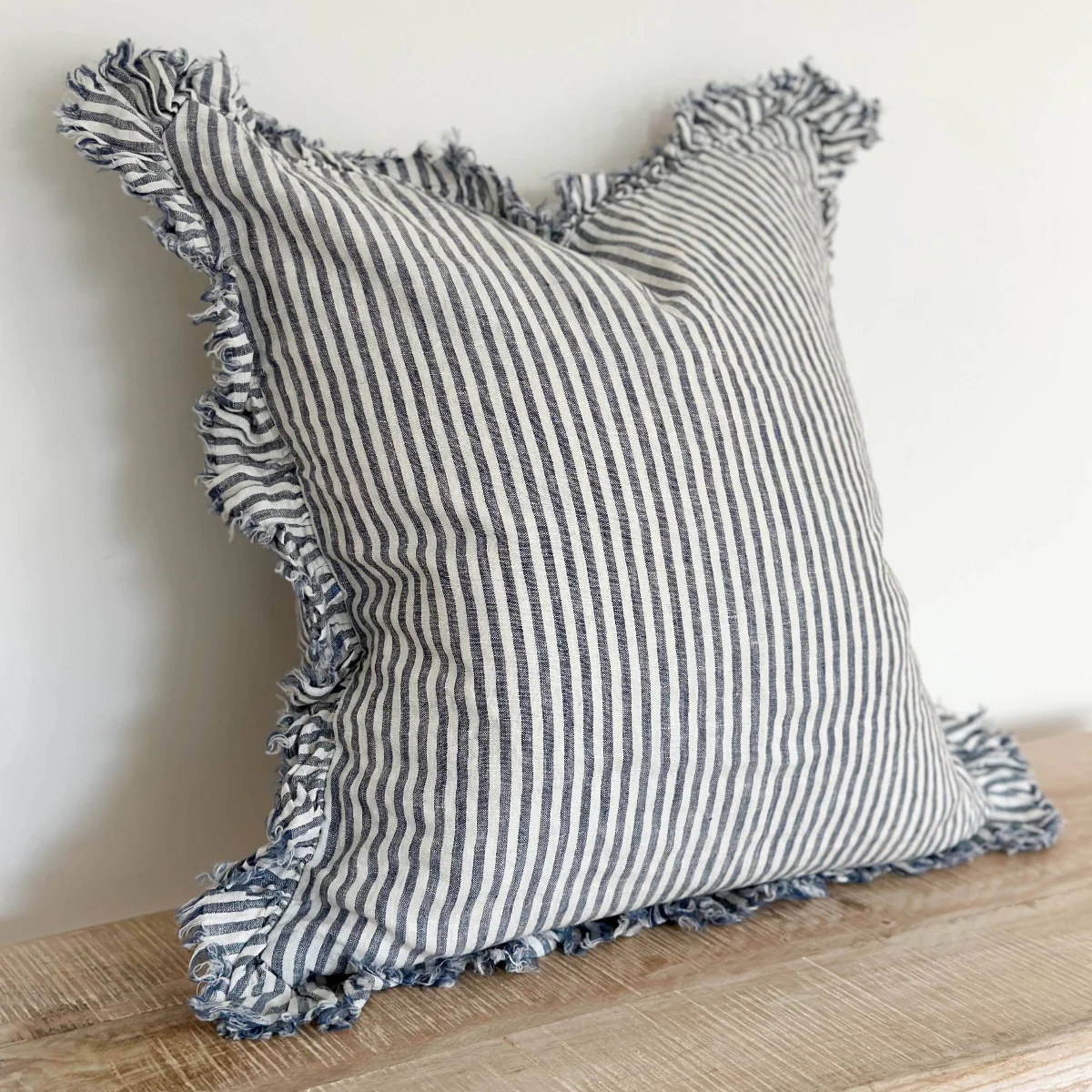 Hallie Ruffled Linen Cushion – Navy Stripe: 45 x 45 cm - Image 3