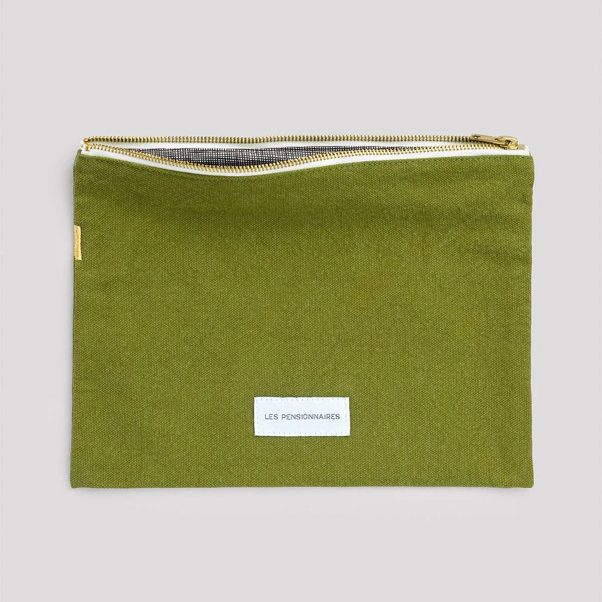 Large pouch in moss green organic cotton canvas