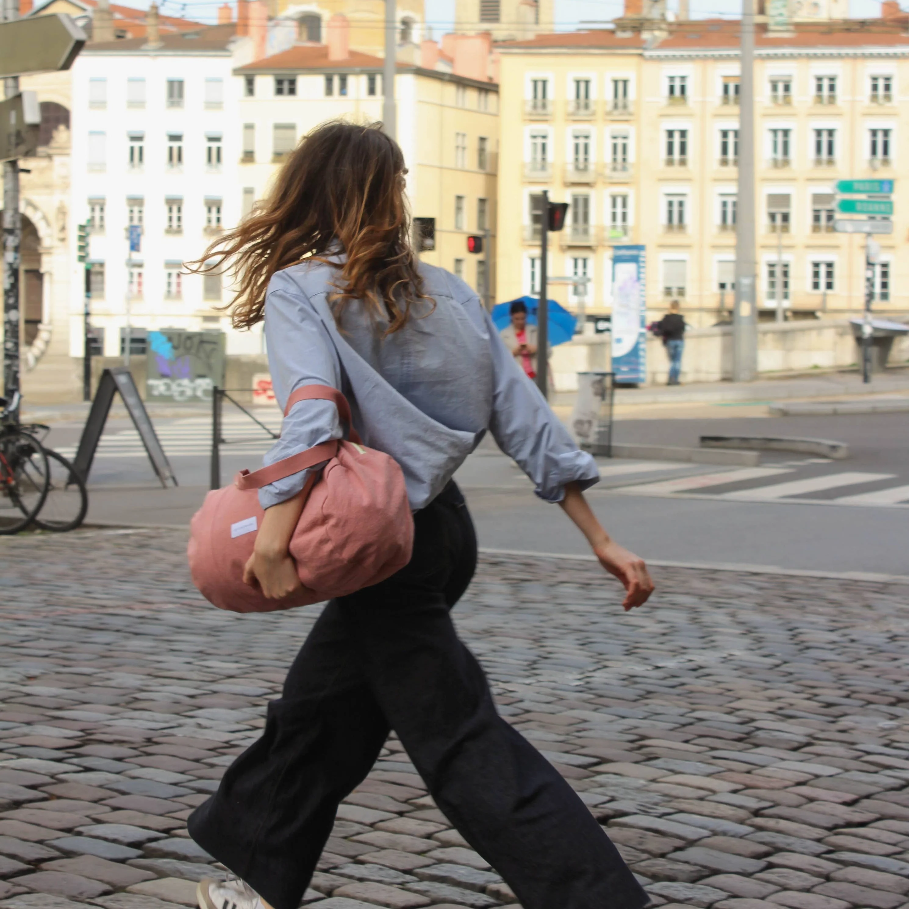 Mini bowling bag in organic cotton canvas Rosewood - Image 3