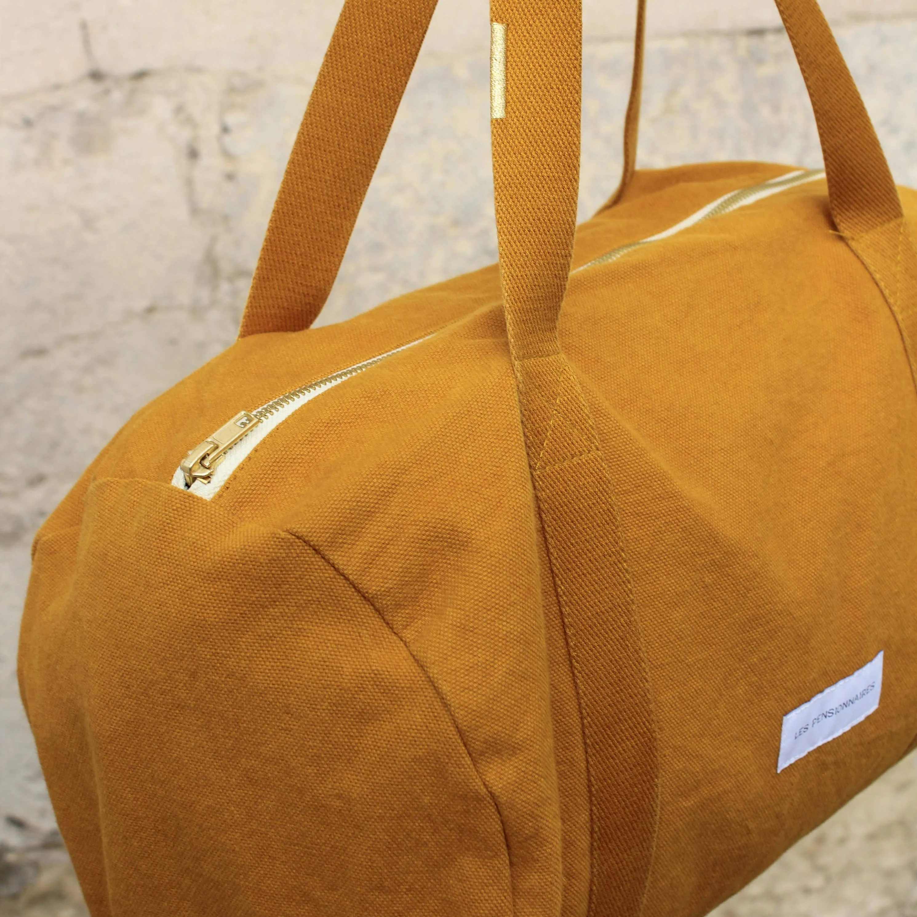 Mini bowling bag in saffron yellow organic cotton canvas - Image 6