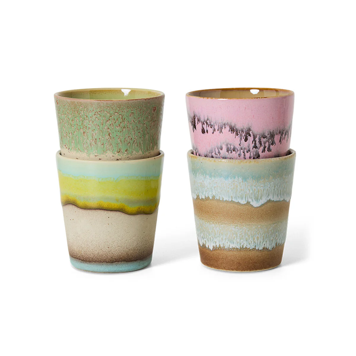 70s Ceramics: Coffee Mugs Pop Art, Set of 4