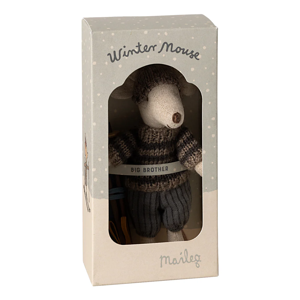 Maileg, Winter Mouse with Ski Set, Big Brother Blue - Image 2