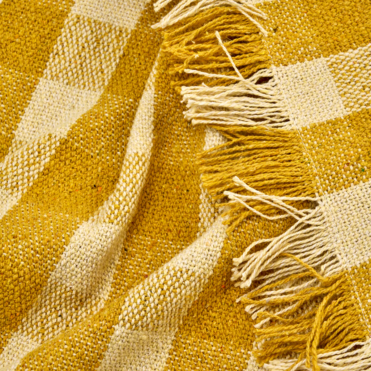 Recycled Cotton Throw - Yellow, Cream - Image 3