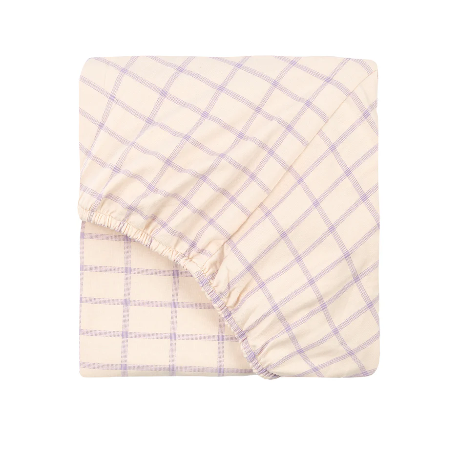 Stories Ltd Baby Organic Fitted Sheet 70 x 140cm Powder Mauve Grid - Image 2