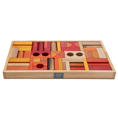 Wooden Montessori Blocks In Tray 54 Pcs, Warm - Image 3